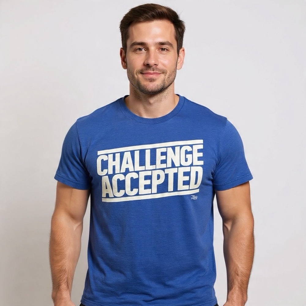 How I Met Your Mother “Challenge Accepted” Graphic Tee Blue Sz L Nostalgia